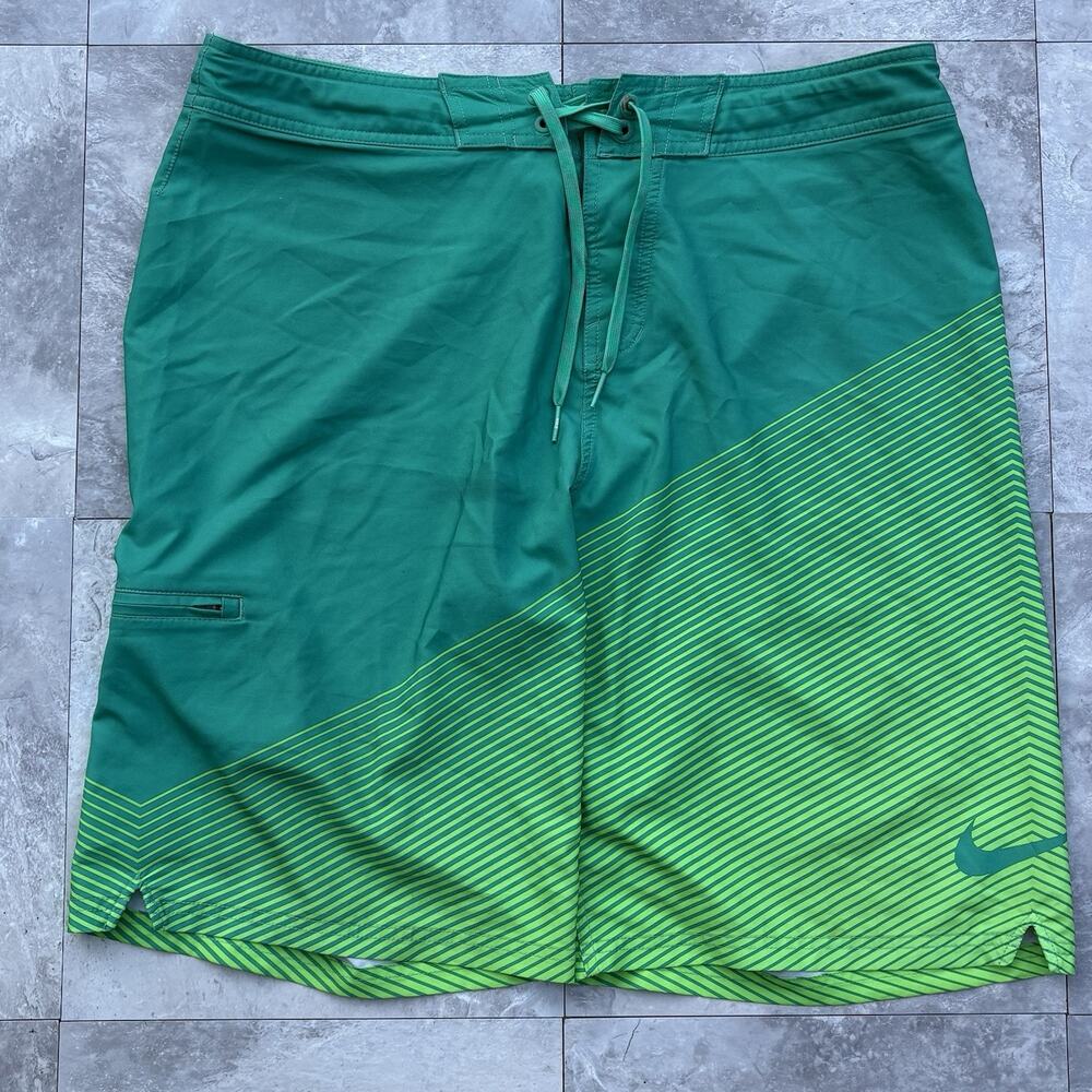 Vintage Y2K Nike Board Shorts Green Cyber Swim Trunks Men’s Size 36